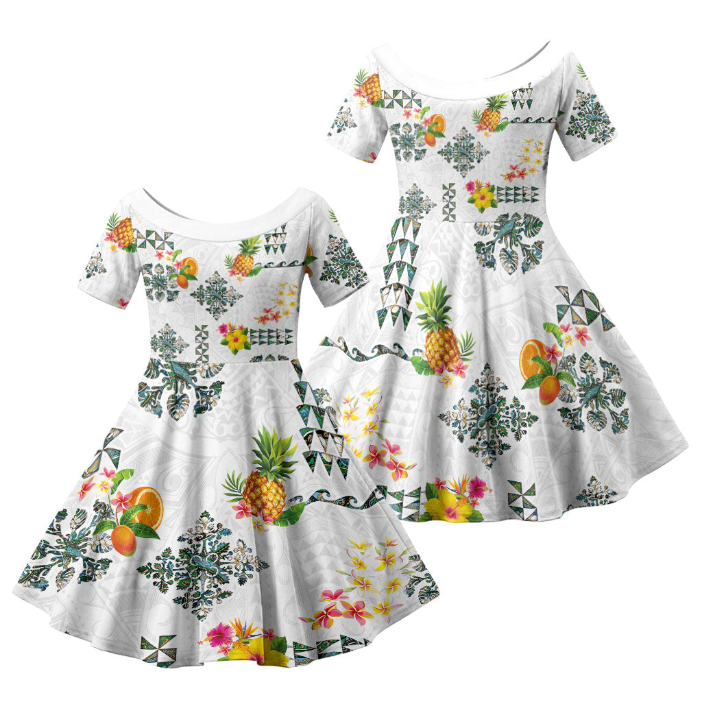 Hawaiian Quilts Family Matching Long Sleeve Bodycon Dress and Hawaiian Shirt Tropical Fruits and Plants