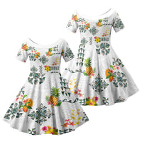 Hawaiian Quilts Family Matching Long Sleeve Bodycon Dress and Hawaiian Shirt Tropical Fruits and Plants