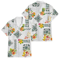 Hawaiian Quilts Family Matching Off Shoulder Short Dress and Hawaiian Shirt Tropical Fruits and Plants LT03 Dad's Shirt - Short Sleeve White - Polynesian Pride
