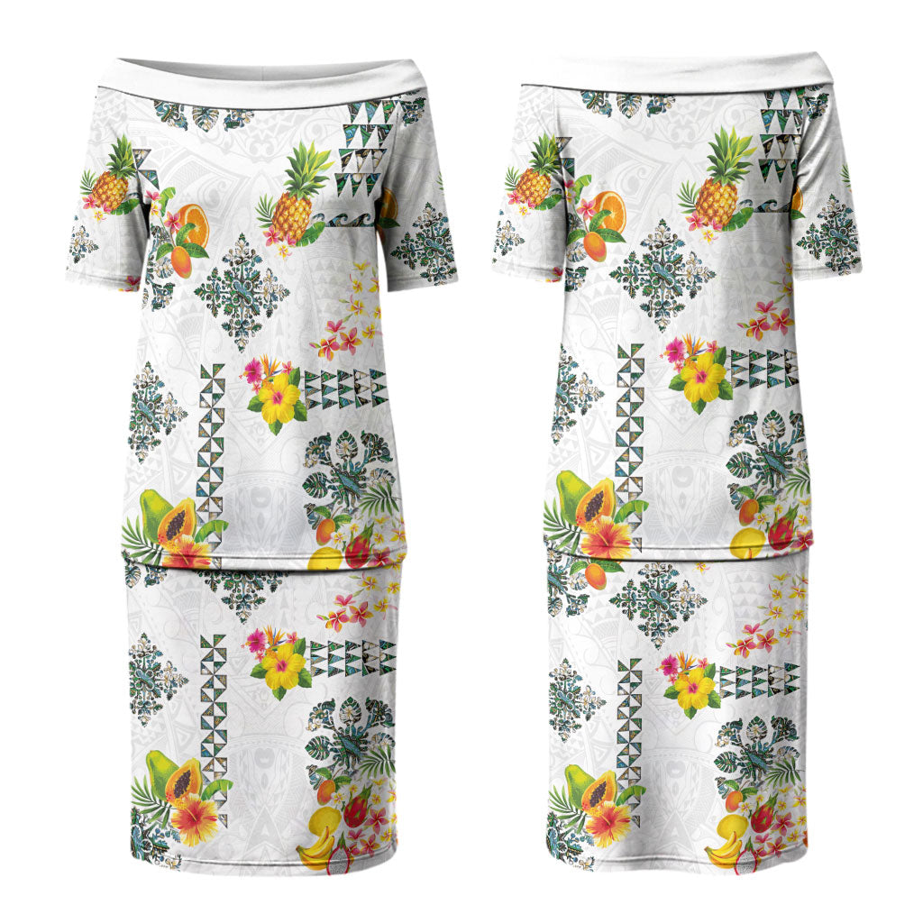 Hawaiian Quilts Family Matching Puletasi and Hawaiian Shirt Tropical Fruits and Plants