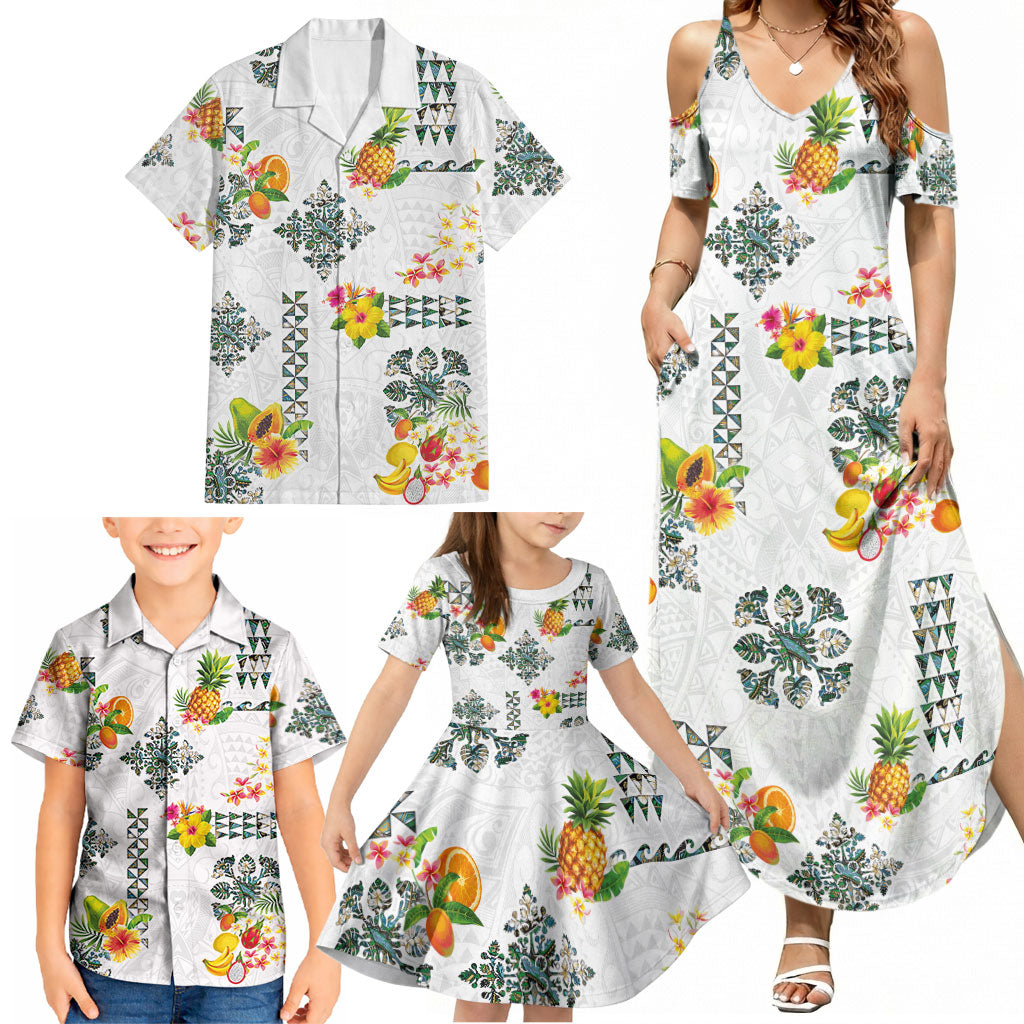 Hawaiian Quilts Family Matching Summer Maxi Dress and Hawaiian Shirt Tropical Fruits and Plants