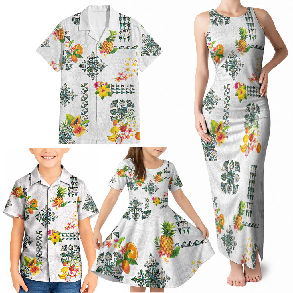 Hawaiian Quilts Family Matching Tank Maxi Dress and Hawaiian Shirt Tropical Fruits and Plants