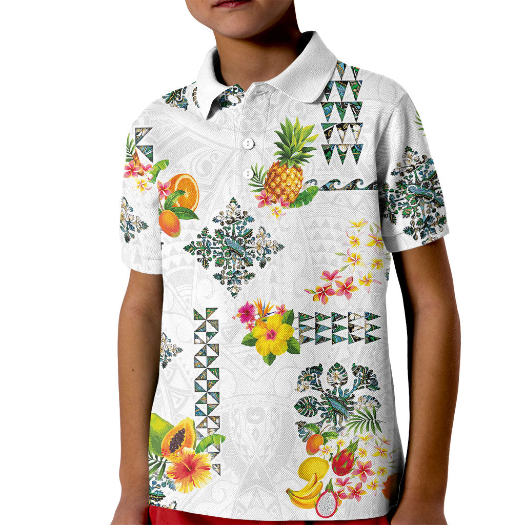 Hawaiian Quilts Kid Polo Shirt Tropical Fruits and Plants