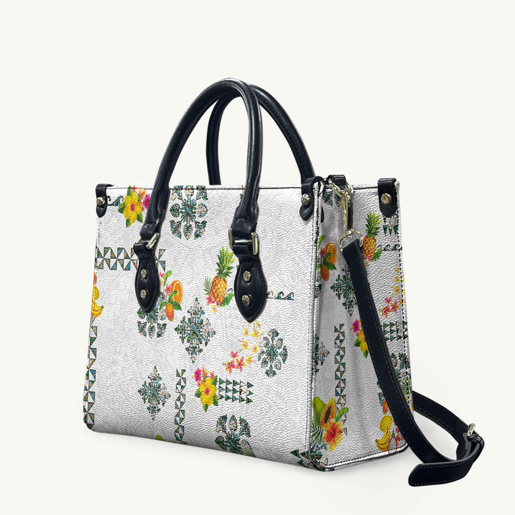 Hawaiian Quilts Leather Bag Tropical Fruits and Plants
