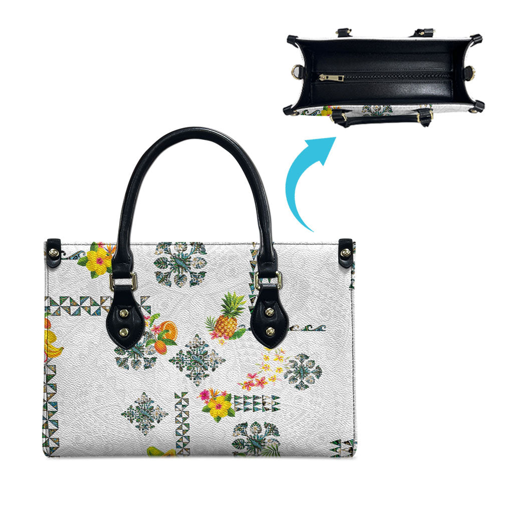 Hawaiian Quilts Leather Bag Tropical Fruits and Plants