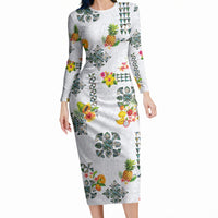 Hawaiian Quilts Long Sleeve Bodycon Dress Tropical Fruits and Plants