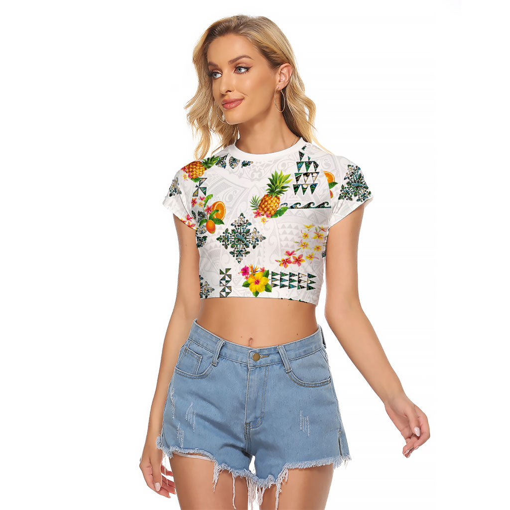 Hawaiian Quilts Raglan Cropped T Shirt Tropical Fruits and Plants