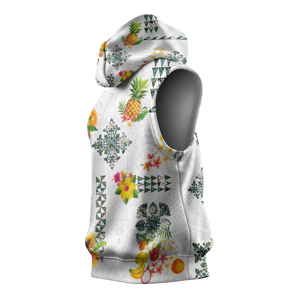 Hawaiian Quilts Sleeveless Hoodie Tropical Fruits and Plants