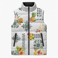 Hawaiian Quilts Sleeveless Puffer Jacket Tropical Fruits and Plants