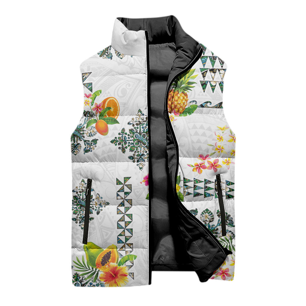 Hawaiian Quilts Sleeveless Puffer Jacket Tropical Fruits and Plants