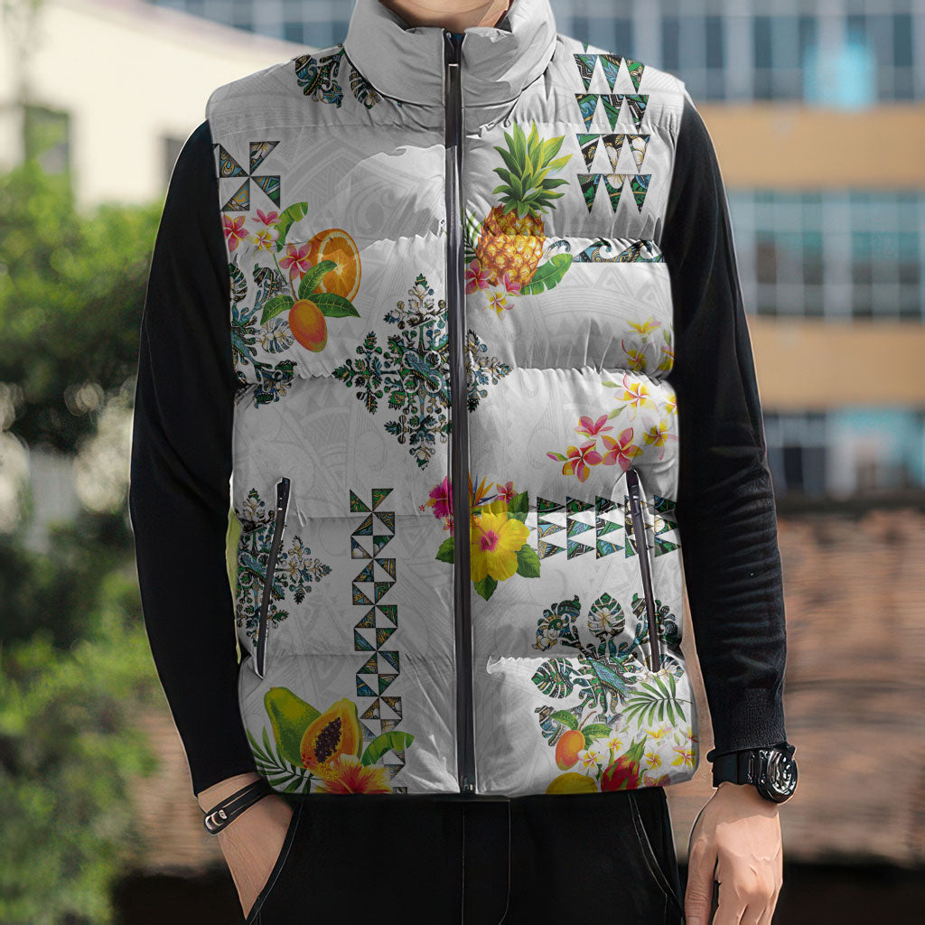 Hawaiian Quilts Sleeveless Puffer Jacket Tropical Fruits and Plants