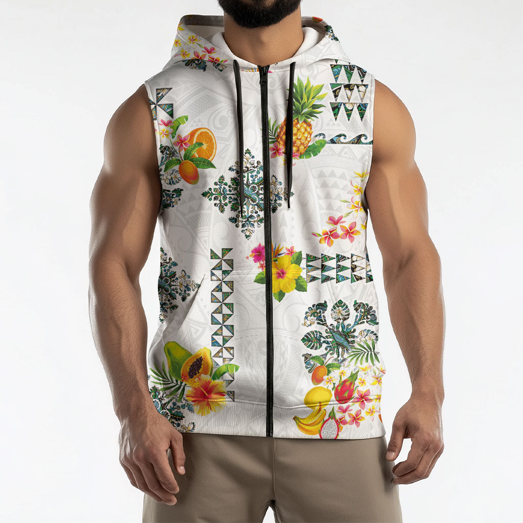 Hawaiian Quilts Sleeveless Zip Hoodie Tropical Fruits and Plants