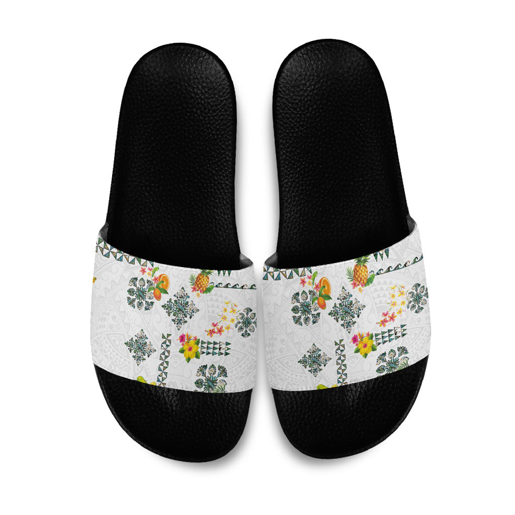 Hawaiian Quilts Slide Sandals Tropical Fruits and Plants