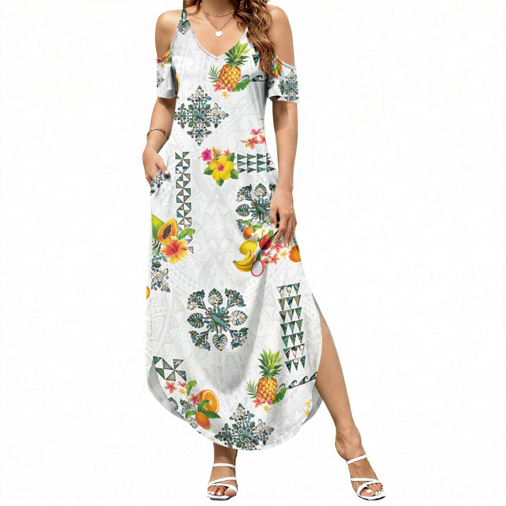 Hawaiian Quilts Summer Maxi Dress Tropical Fruits and Plants