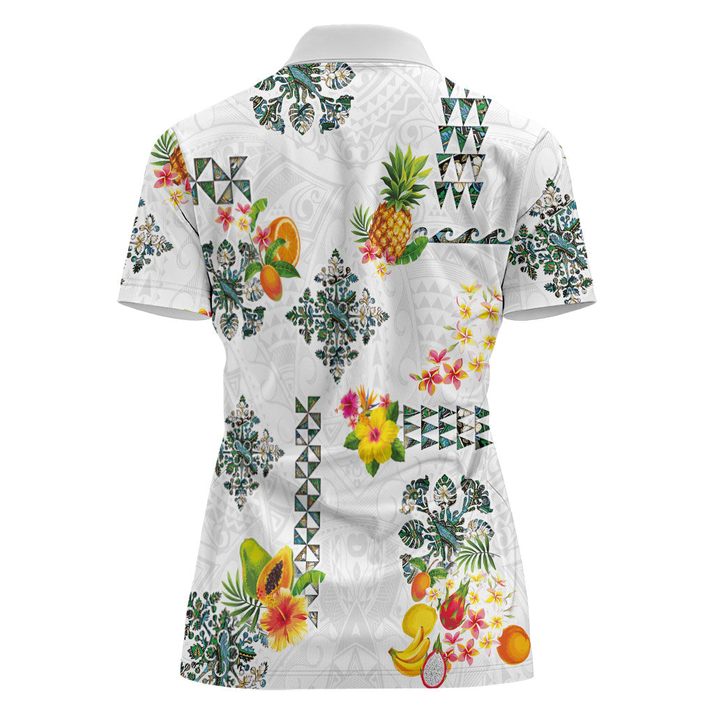 Hawaiian Quilts Women Polo Shirt Tropical Fruits and Plants