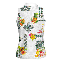 Hawaiian Quilts Women Sleeveless Polo Shirt Tropical Fruits and Plants LT03 - Polynesian Pride