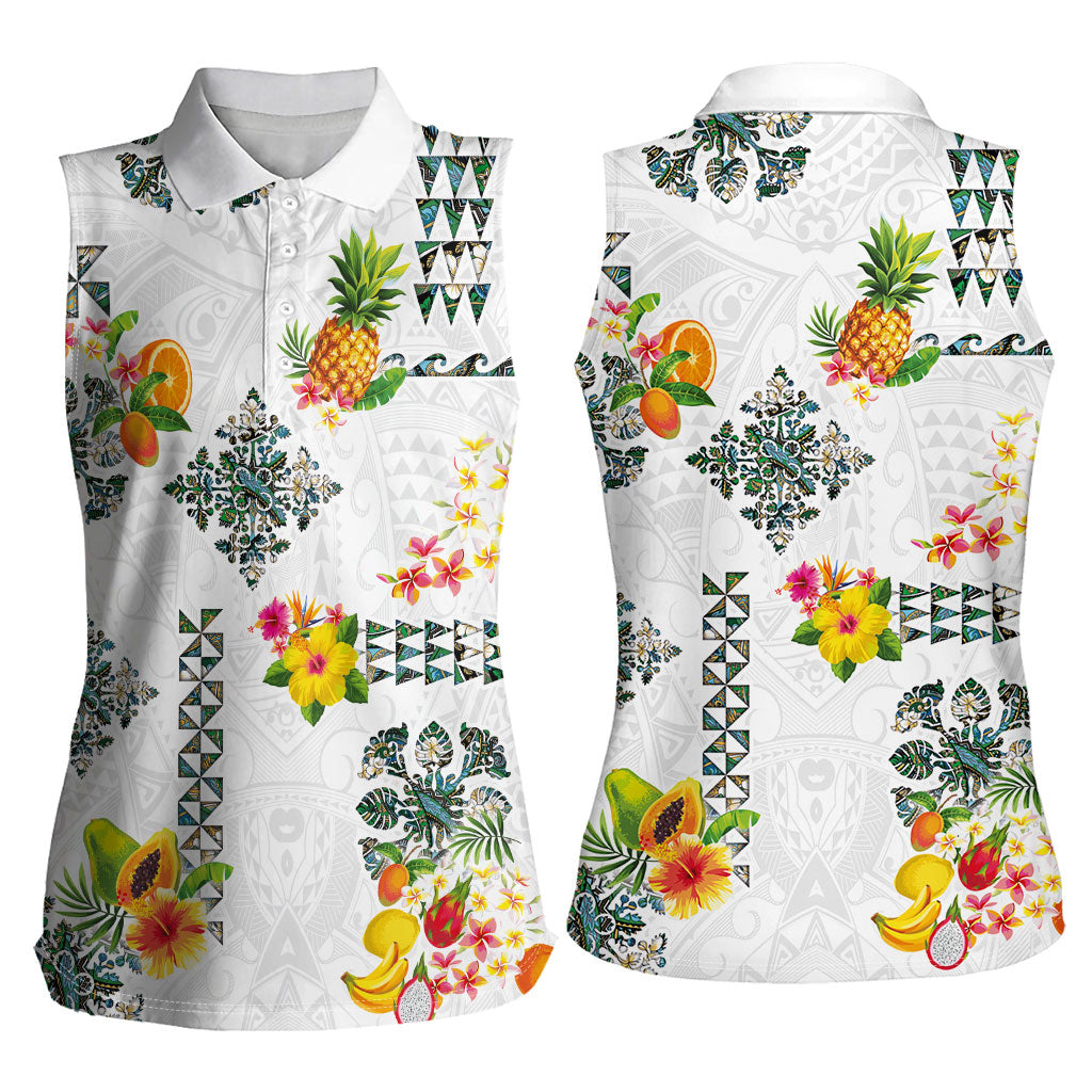 Hawaiian Quilts Women Sleeveless Polo Shirt Tropical Fruits and Plants LT03 - Polynesian Pride