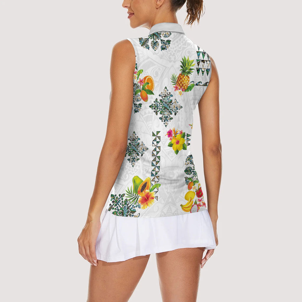 Hawaiian Quilts Women Sleeveless Polo Shirt Tropical Fruits and Plants LT03 - Polynesian Pride