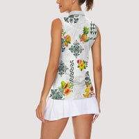 Hawaiian Quilts Women Sleeveless Polo Shirt Tropical Fruits and Plants LT03 - Polynesian Pride