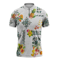 Hawaiian Quilts Zipper Polo Shirt Tropical Fruits and Plants