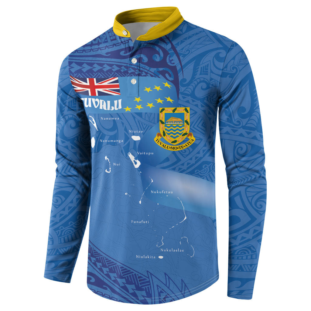 Tuvalu Heritage Button Sweatshirt Map of the Islands and Polynesia Pattern