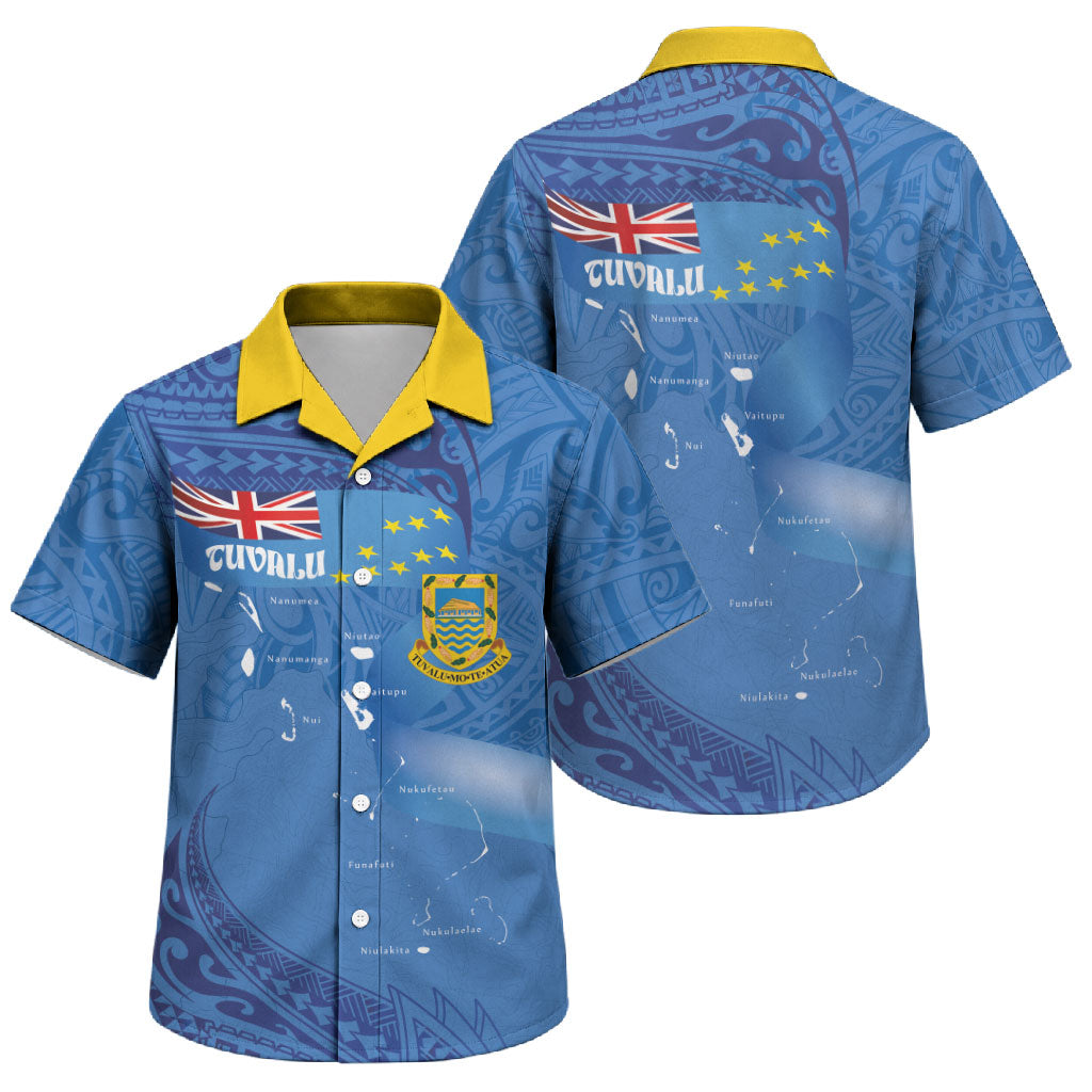 Tuvalu Heritage Family Matching Tank Maxi Dress and Hawaiian Shirt Map of the Islands and Polynesia Pattern
