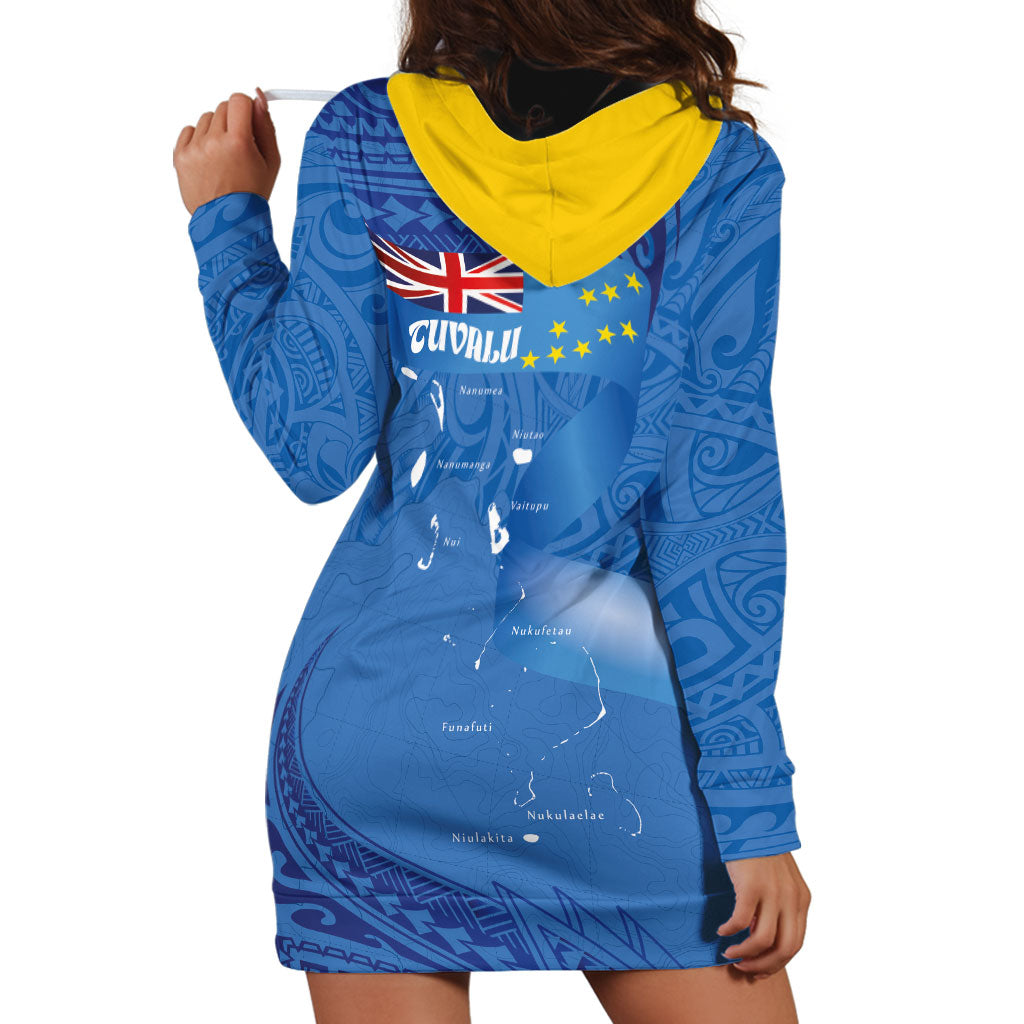 Tuvalu Heritage Hoodie Dress Map of the Islands and Polynesia Pattern