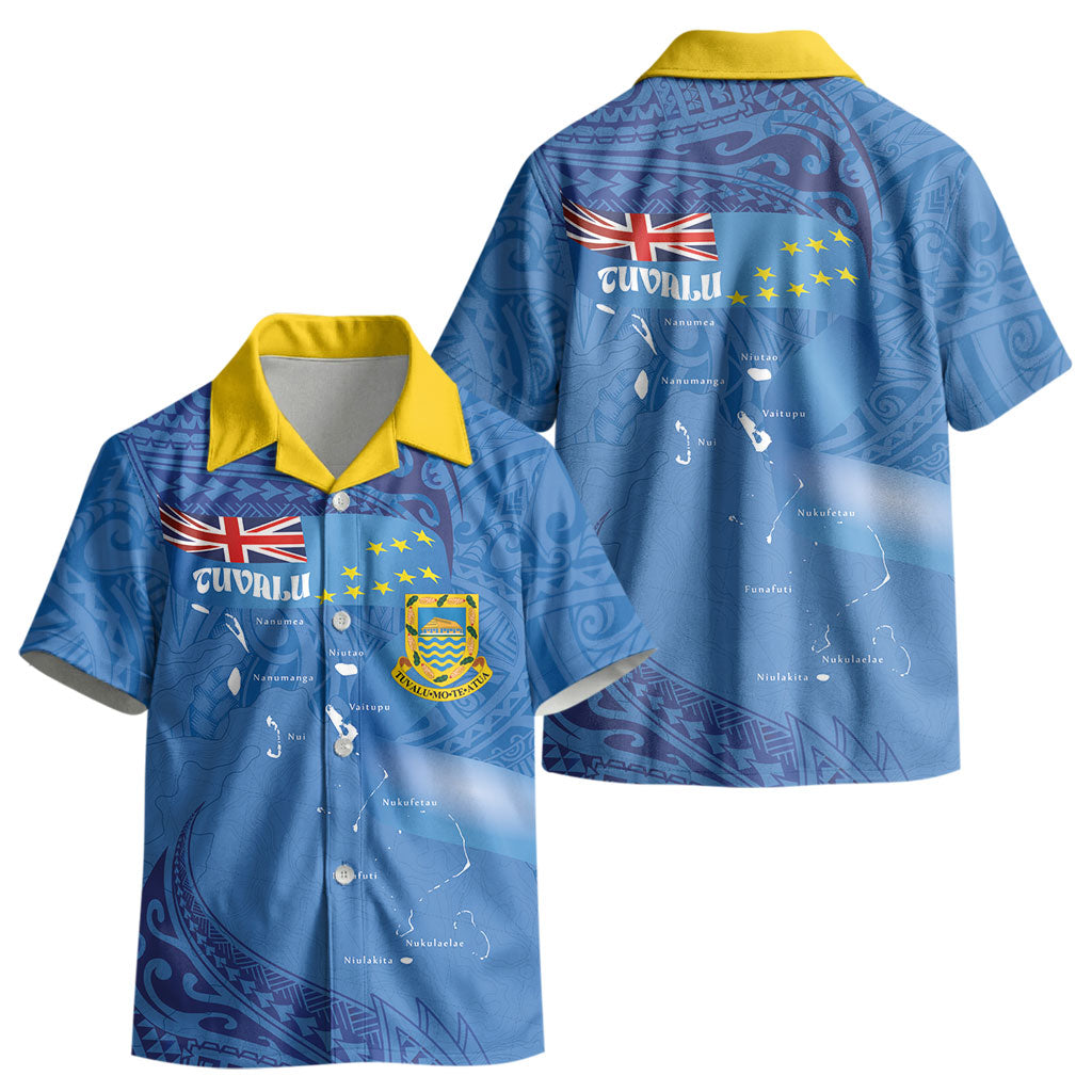 Tuvalu Heritage Kid Hawaiian Shirt Map of the Islands and Polynesia Pattern