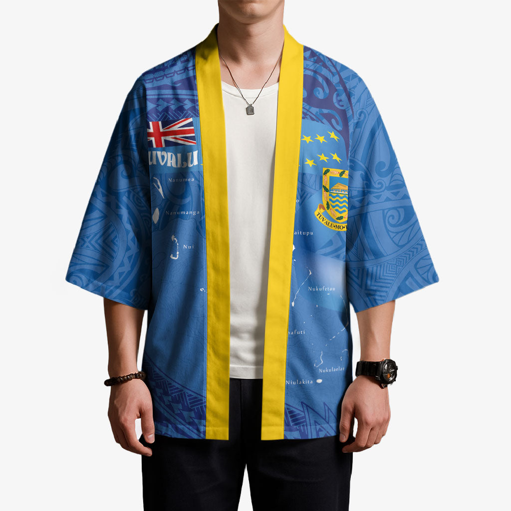 Tuvalu Heritage Kimono Map of the Islands and Polynesia Pattern