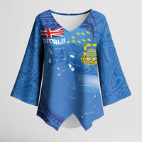 Tuvalu Heritage Kimono Sleeve Blouse Map of the Islands and Polynesia Pattern
