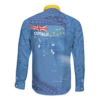 Tuvalu Heritage Long Sleeve Button Shirt Map of the Islands and Polynesia Pattern