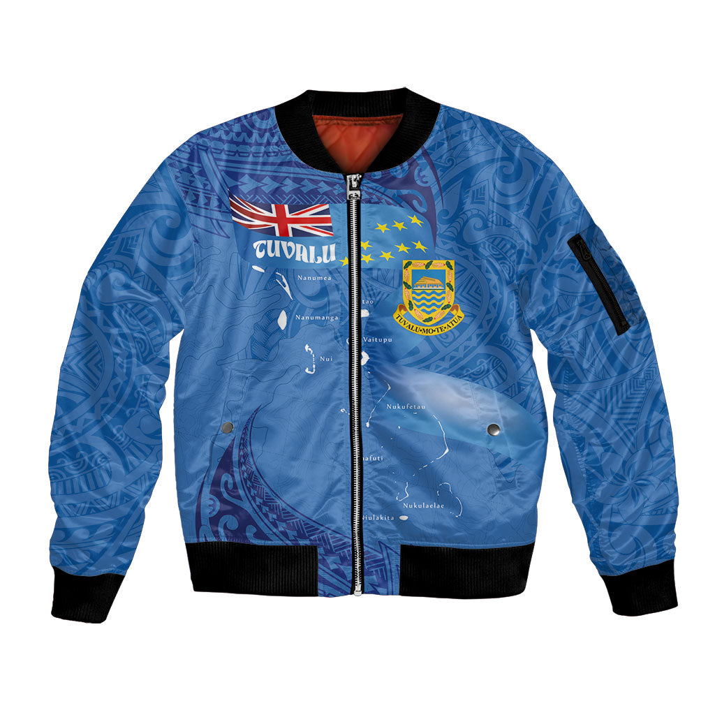 Tuvalu Heritage Sleeve Zip Bomber Jacket Map of the Islands and Polynesia Pattern
