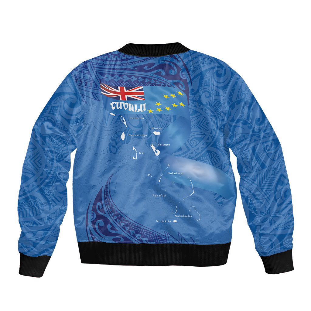 Tuvalu Heritage Sleeve Zip Bomber Jacket Map of the Islands and Polynesia Pattern