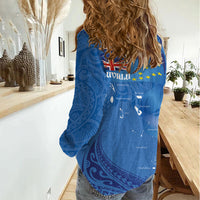 Tuvalu Heritage Women Casual Shirt Map of the Islands and Polynesia Pattern