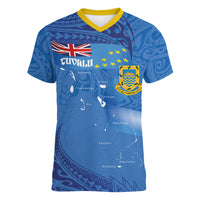 Tuvalu Heritage Women V-Neck T-Shirt Map of the Islands and Polynesia Pattern