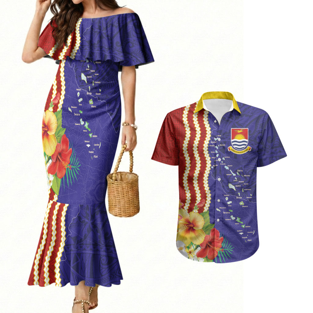 Kiribati Heritage Couples Matching Mermaid Dress and Hawaiian Shirt Map of the Islands and Polynesia Pattern