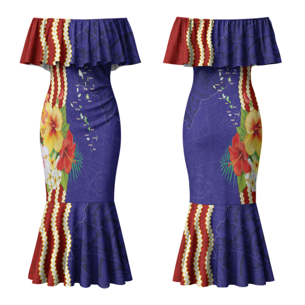 Kiribati Heritage Couples Matching Mermaid Dress and Hawaiian Shirt Map of the Islands and Polynesia Pattern
