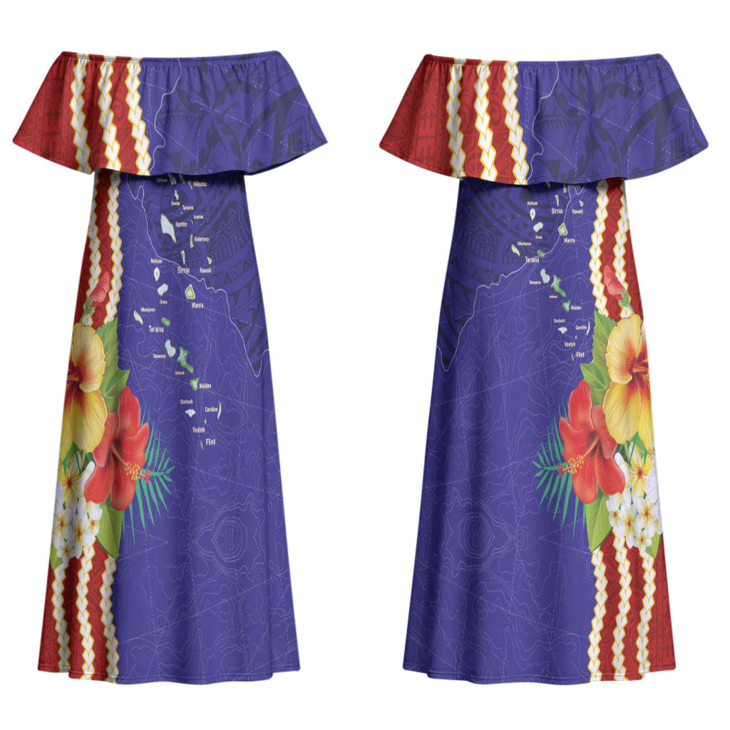 Kiribati Heritage Couples Matching Off Shoulder Maxi Dress and Hawaiian Shirt Map of the Islands and Polynesia Pattern
