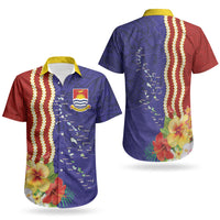 Kiribati Heritage Couples Matching Off Shoulder Short Dress and Hawaiian Shirt Map of the Islands and Polynesia Pattern