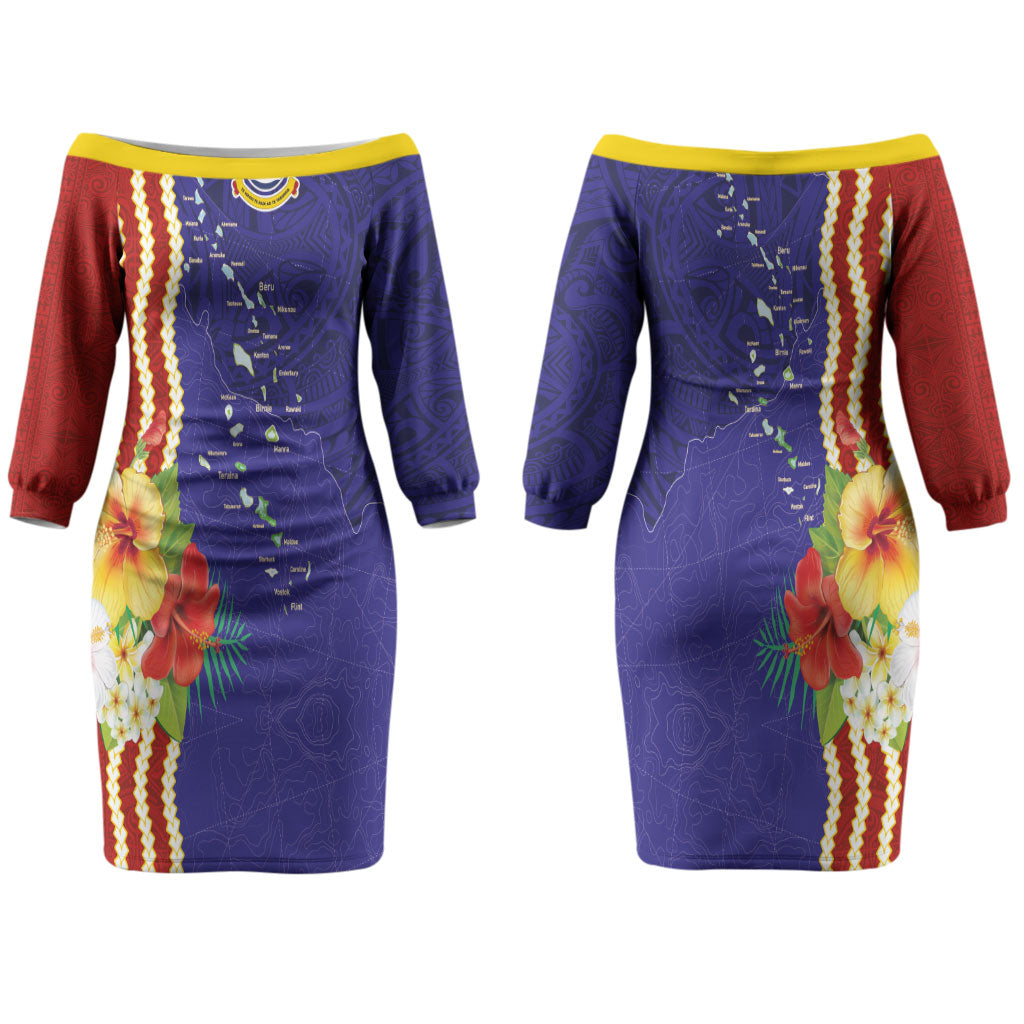 Kiribati Heritage Couples Matching Off The Shoulder Long Sleeve Dress and Long Sleeve Button Shirt Map of the Islands and Polynesia Pattern