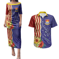 Kiribati Heritage Couples Matching Puletasi and Hawaiian Shirt Map of the Islands and Polynesia Pattern