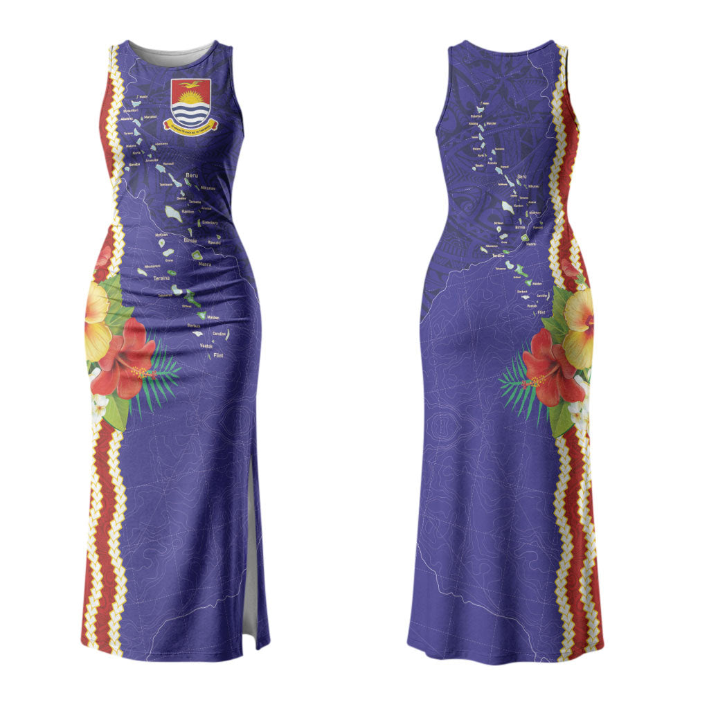 Kiribati Heritage Couples Matching Tank Maxi Dress and Long Sleeve Button Shirt Map of the Islands and Polynesia Pattern