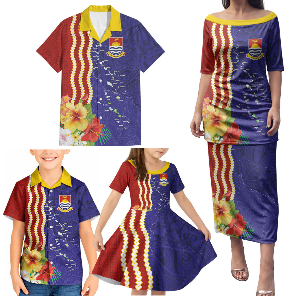 Kiribati Heritage Family Matching Puletasi and Hawaiian Shirt Map of the Islands and Polynesia Pattern