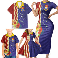 Kiribati Heritage Family Matching Short Sleeve Bodycon Dress and Hawaiian Shirt Map of the Islands and Polynesia Pattern