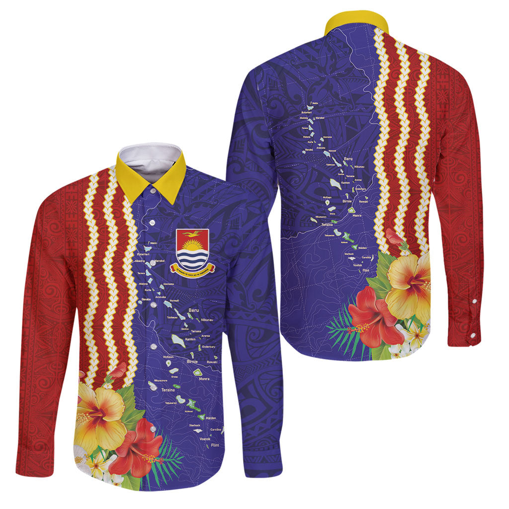 Kiribati Heritage Family Matching Short Sleeve Bodycon Dress and Hawaiian Shirt Map of the Islands and Polynesia Pattern