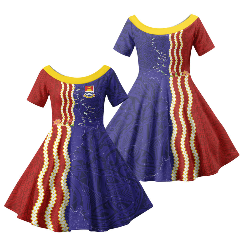 Kiribati Heritage Family Matching Short Sleeve Bodycon Dress and Hawaiian Shirt Map of the Islands and Polynesia Pattern