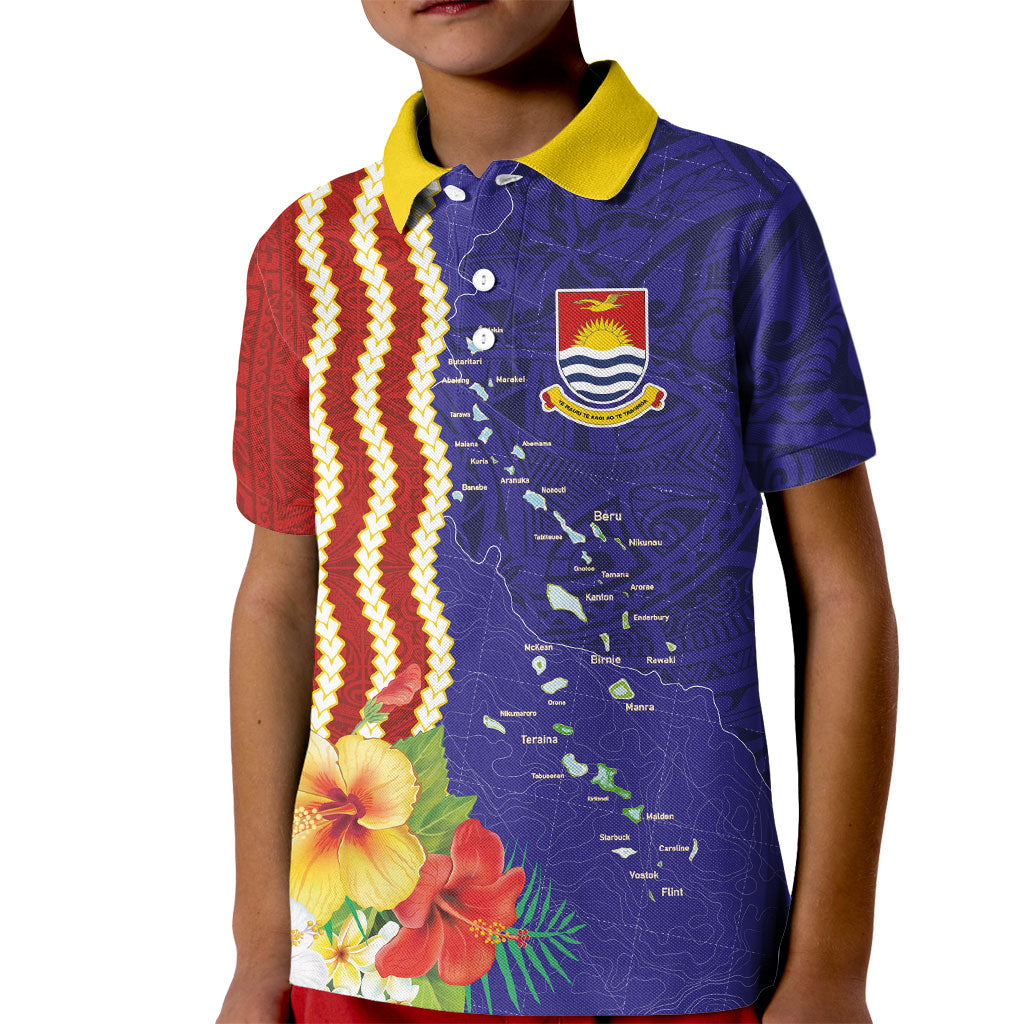 Kiribati Heritage Kid Polo Shirt Map of the Islands and Polynesia Pattern