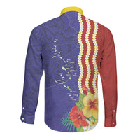 Kiribati Heritage Long Sleeve Button Shirt Map of the Islands and Polynesia Pattern