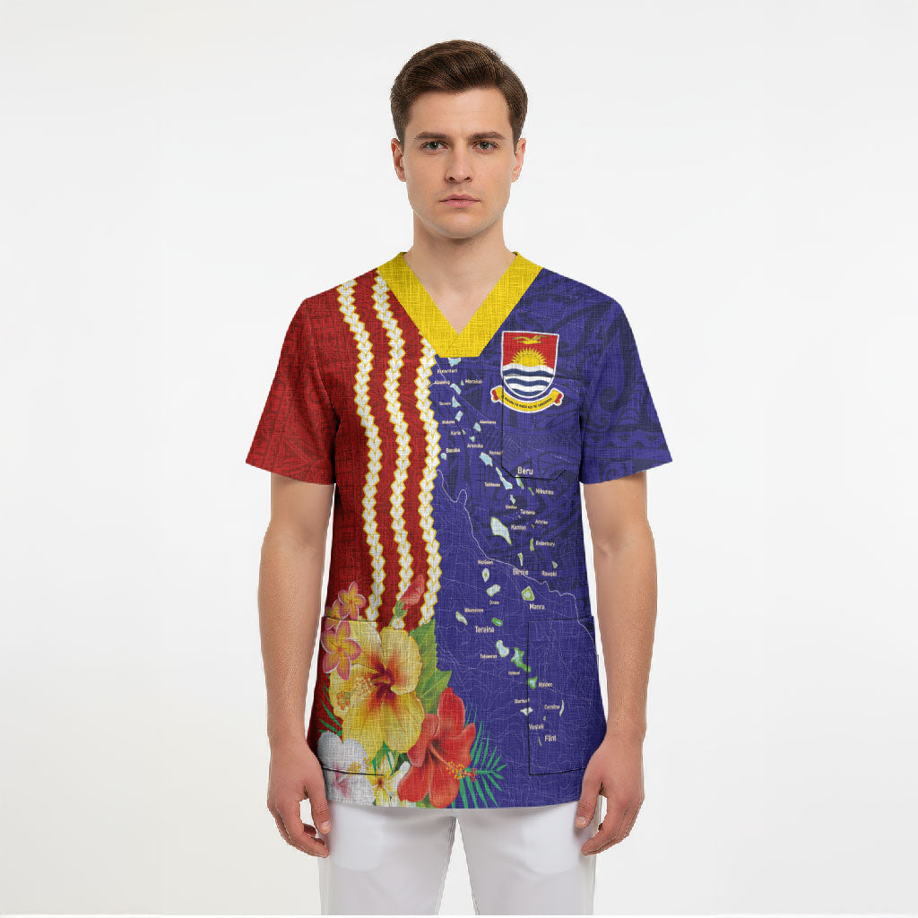 Kiribati Heritage Scrub Top Map of the Islands and Polynesia Pattern