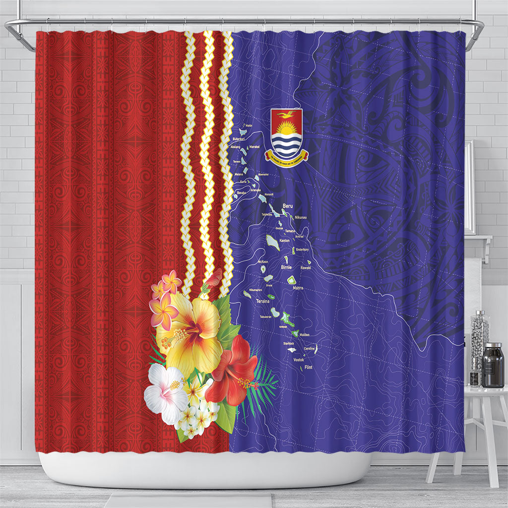 Kiribati Heritage Shower Curtain Map of the Islands and Polynesia Pattern